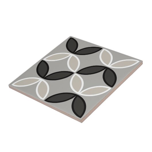 Zwarte witte en grijze ronde of bloempitten tegeltje (Zijkant)