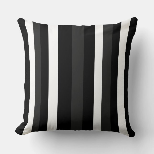 Zwarte, witte en grijze strepen kussen (Voorkant)