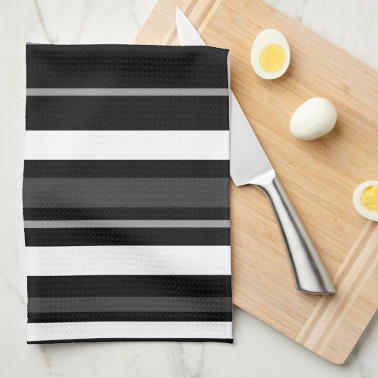 Zwarte, witte en grijze strepen. theedoek (Quarter Fold)