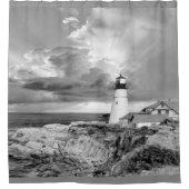 Zwarte, witte en grijze vuurtoren toont prachtige douchegordijn (Voorkant)