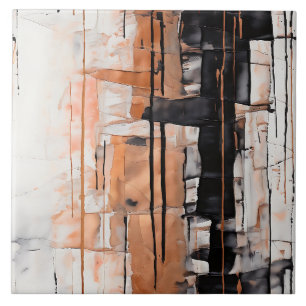 Zwarte, witte en koperen Abstracte verfdruppels Tegeltje