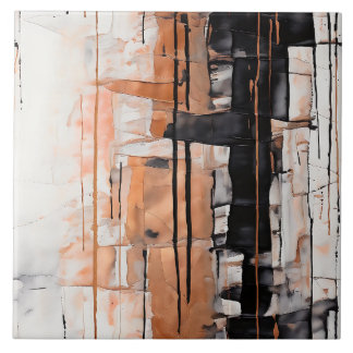 Zwarte, witte en koperen Abstracte verfdruppels Tegeltje