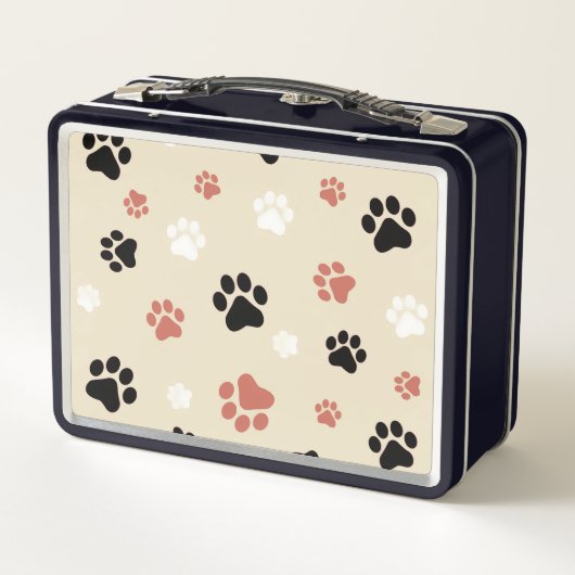 zwarte, witte en oranje hondenpootjes, metaal lunc (Achterkant)