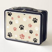 zwarte, witte en oranje hondenpootjes, metaal lunc (Voorkant)