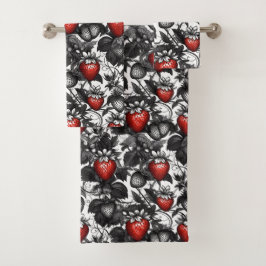Zwarte, witte en rode aardbeien overal bad handdoek