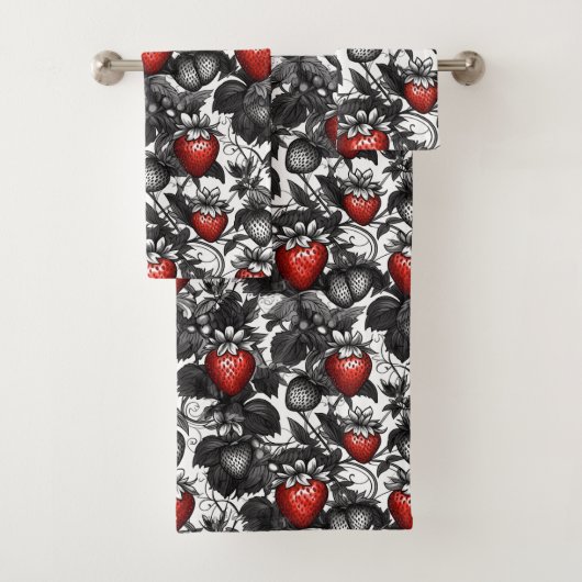 Zwarte, witte en rode aardbeien overal bad handdoek (Insitu)