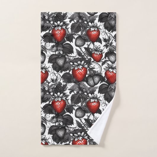 Zwarte, witte en rode aardbeien overal bad handdoek (Handdoek)