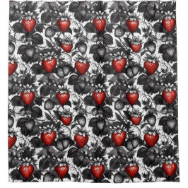 Zwarte, witte en rode aardbeien overal douchegordijn