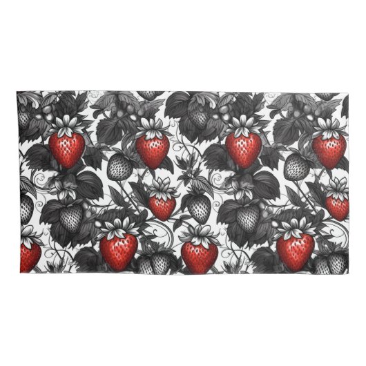 Zwarte, witte en rode aardbeien overal kussensloop (Achterkant-Rechts)