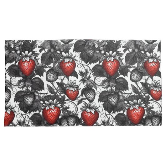 Zwarte, witte en rode aardbeien overal kussensloop (Voorkant-Rechts)