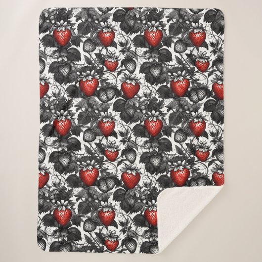 Zwarte, witte en rode aardbeien overal sherpa deken (Voorkant)