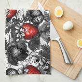 Zwarte, Witte, en Rode Aardbeien Overal Theedoek (Quarter Fold)