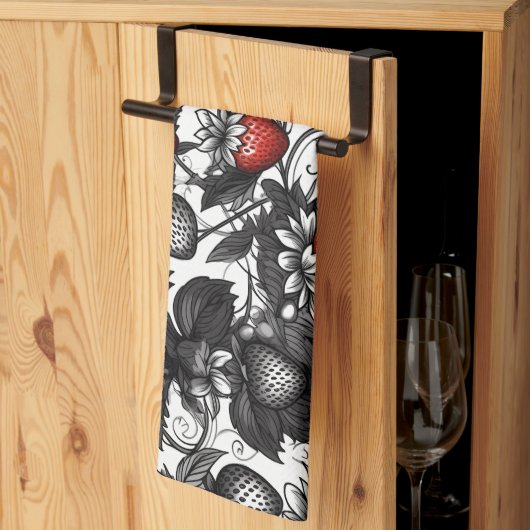 Zwarte, witte en rode aardbeien overal theedoek (Derde Gevouwen)