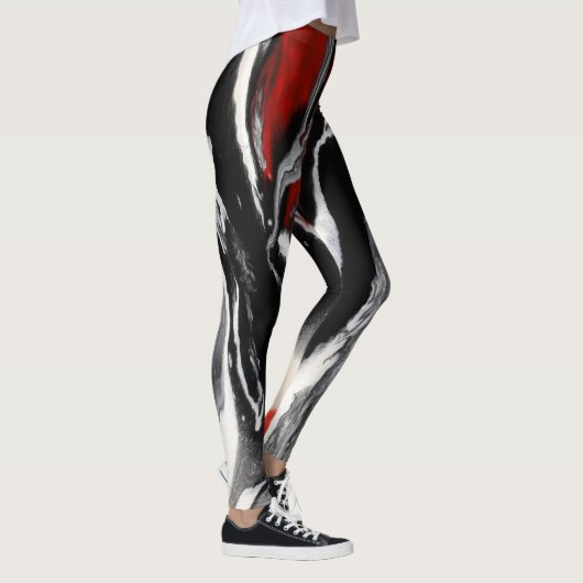 Zwarte, witte en rode Abstracte Leggings - "Wees v (Rechts)