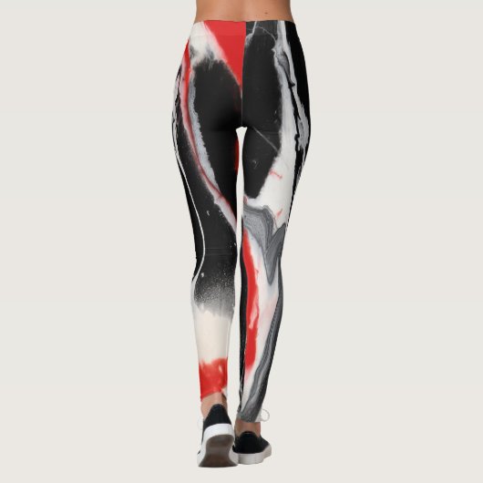 Zwarte, witte en rode Abstracte Leggings - "Wees v (Achterkant)