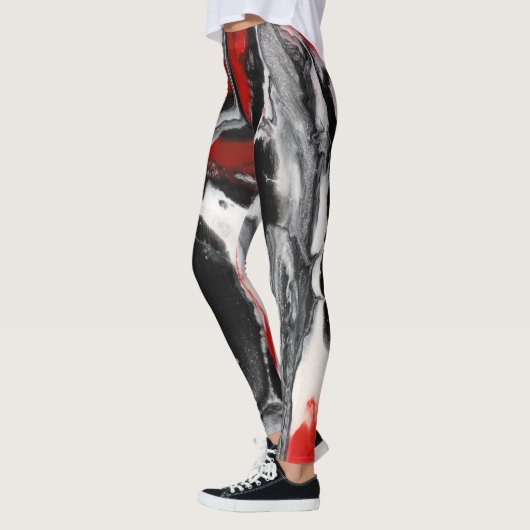 Zwarte, witte en rode Abstracte Leggings - "Wees v (Links)