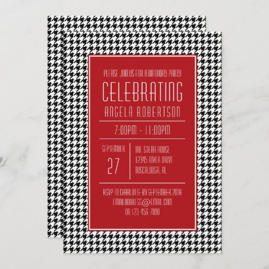 Zwarte Witte en Rode Heoundstooth Birthday Kaart (Voorkant / Achterkant)
