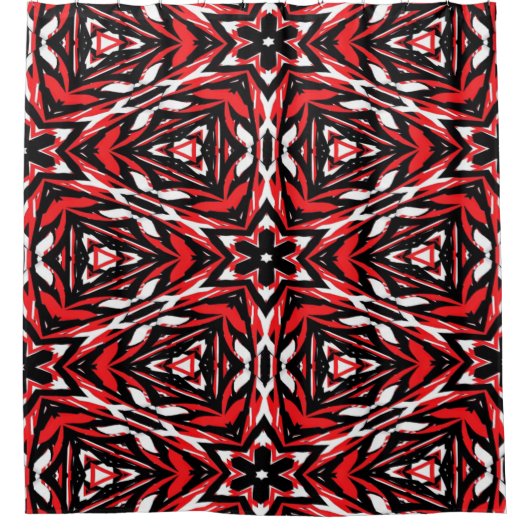 Zwarte, witte en rode Kaleidoscoop Douchegordijn (Voorkant)