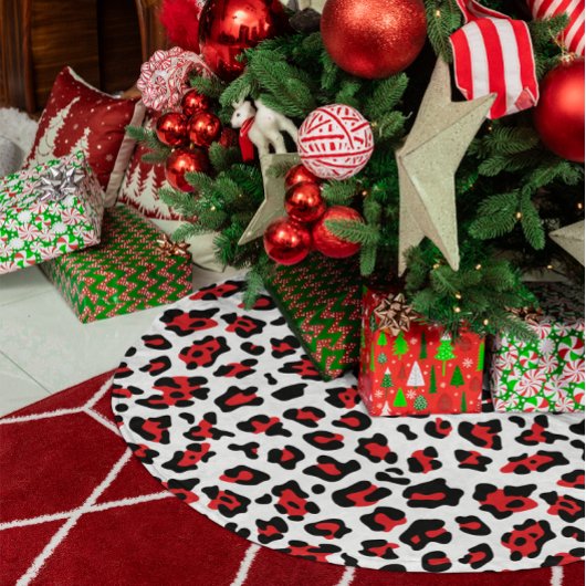 Zwarte witte en rode luipaardvlek kerstboom rok