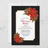 Zwarte Witte en Rode Poinsettia Kerstfeest Kaart (Voorkant)