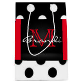 Zwarte witte en rode pokkendots en monogram medium cadeauzakje (Voorkant)