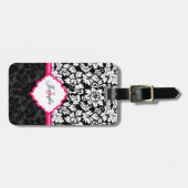 Zwarte witte en roze  Floral Damaskers Bagagelabel (Voorkant horizontaal)