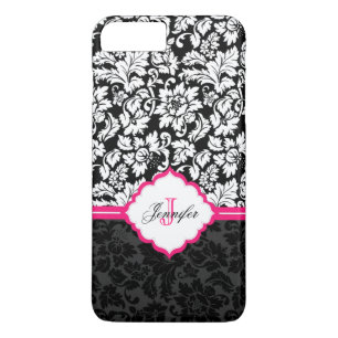 Zwarte witte en roze  Floral Damaskers iPhone 8/7 Plus Hoesje