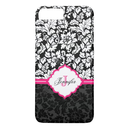 Zwarte witte en roze Floral Damaskers Case-Mate iPhone Case (Achterkant)