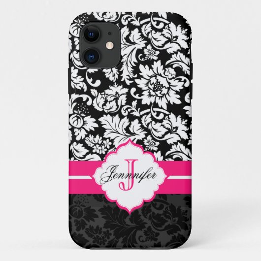 Zwarte witte en roze  Floral Damaskers Case-Mate iPhone Case (Achterkant)