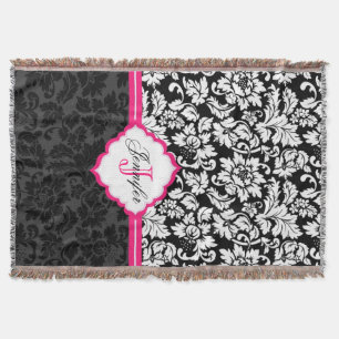 Zwarte witte en roze Floral Damaskers Deken