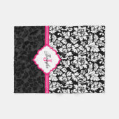 Zwarte witte en roze  Floral Damaskers Fleece Deken (Voorkant (Horizontaal))