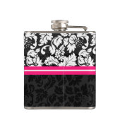 Zwarte witte en roze  Floral Damaskers Heupfles (Achterkant)