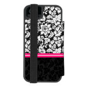 Zwarte witte en roze  Floral Damaskers Incipio iPhone Portemonnee Hoesje (Agenda Achterkant)