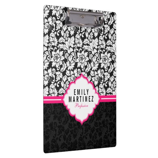 Zwarte witte en roze  Floral Damaskers Klembord (Rechts)