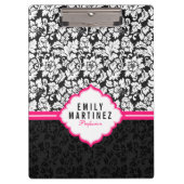Zwarte witte en roze  Floral Damaskers Klembord (Voorkant)
