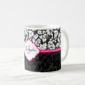 Zwarte witte en roze  Floral Damaskers Koffiemok (Voorkant rechts)
