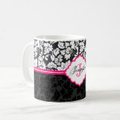 Zwarte witte en roze  Floral Damaskers Koffiemok (Voorkant links)