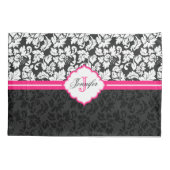 Zwarte witte en roze Floral Damaskers Kussensloop (Achterkant)