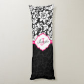 Zwarte witte en roze  Floral Damaskers Lichaamskussen (Achterkant (Verticaal))