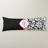 Zwarte witte en roze  Floral Damaskers Lichaamskussen (Voorkant)