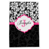 Zwarte witte en roze  Floral Damaskers Medium Cadeauzakje (Voorkant)