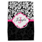 Zwarte witte en roze  Floral Damaskers Medium Cadeauzakje (Achterkant)