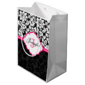 Zwarte witte en roze  Floral Damaskers Medium Cadeauzakje (Achterkant Gekanteld)