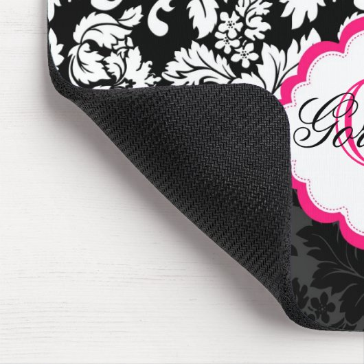 Zwarte witte en roze  Floral Damaskers Muismat (Hoek)