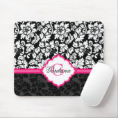 Zwarte witte en roze  Floral Damaskers Muismat (Met muis)