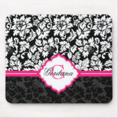 Zwarte witte en roze  Floral Damaskers Muismat (Voorkant)