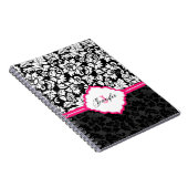Zwarte witte en roze  Floral Damaskers Notitieboek (Rechterzijde)