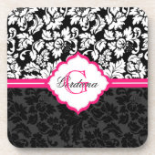 Zwarte witte en roze Floral Damaskers Onderzetter (Voorkant)