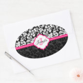 Zwarte witte en roze  Floral Damaskers Ovale Sticker (Envelop)