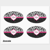 Zwarte witte en roze  Floral Damaskers Ovale Sticker (Vel)